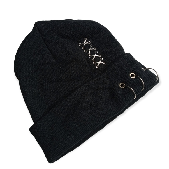 Hot topic pierced beanie one size black. New - Picture 6 of 6